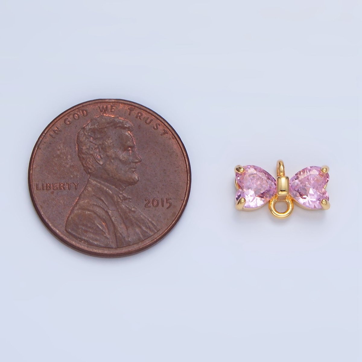 24K Gold Filled Black, Pink, Blue, Red, Clear CZ Ribbon Bow Connector | F641 - F643
