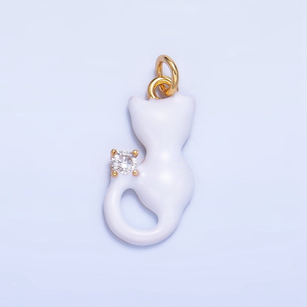 24K Gold Filled Black, White, Pink Enamel CZ Kitten Cat Pet Animal Charm | W009 - W010