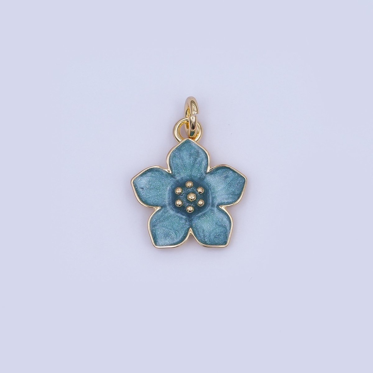 24K Gold Filled Black, White, Purple, Blue Enamel Flower Charm | N120 N121