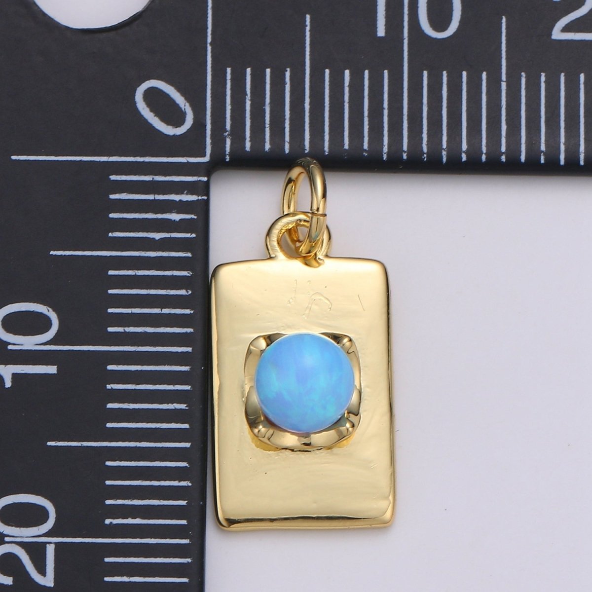 24K Gold Filled Blue Crystal Rectangle Charm E-016