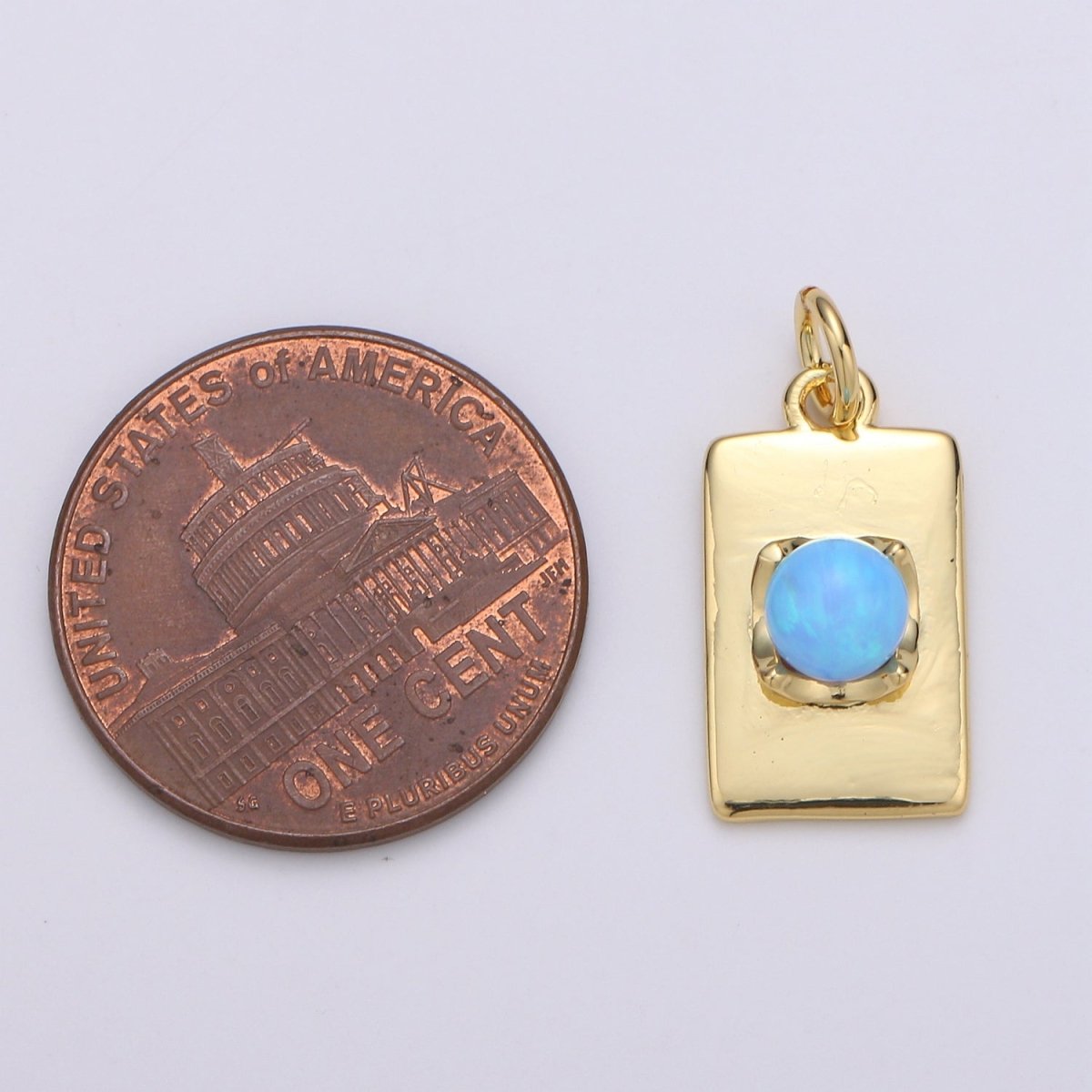 24K Gold Filled Blue Crystal Rectangle Charm E-016