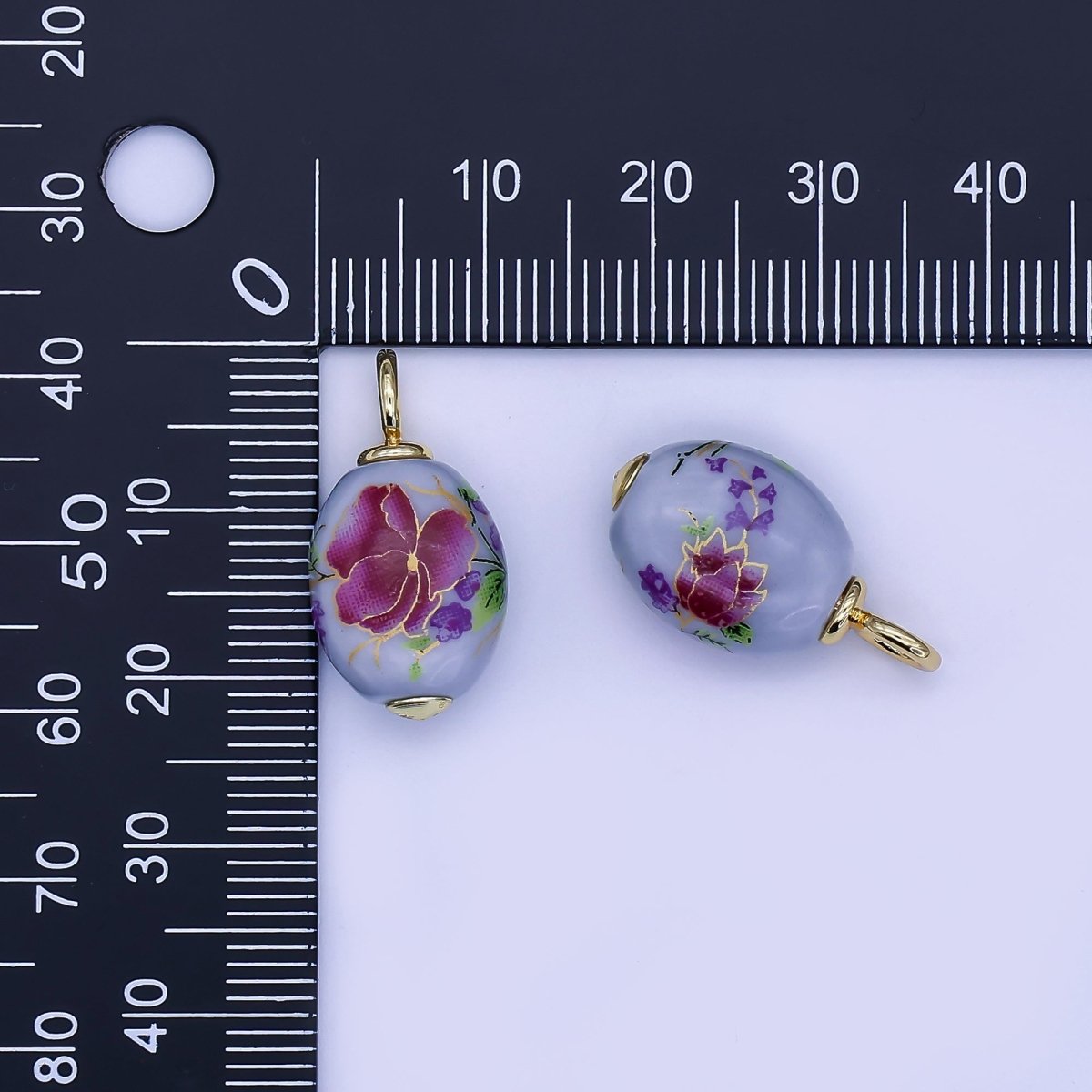 24K Gold Filled Blue Flower Sphere Ceramic Drop Pendant | CC580
