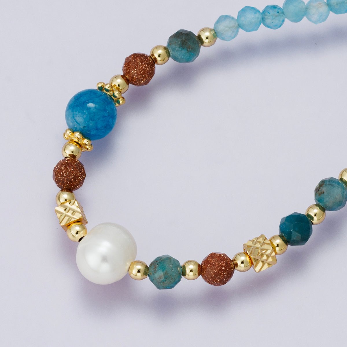 24K Gold Filled Blue Multifaceted Gemstone Ball Cable Chain Half 18 Inch Necklace w. Extender | WA-04232