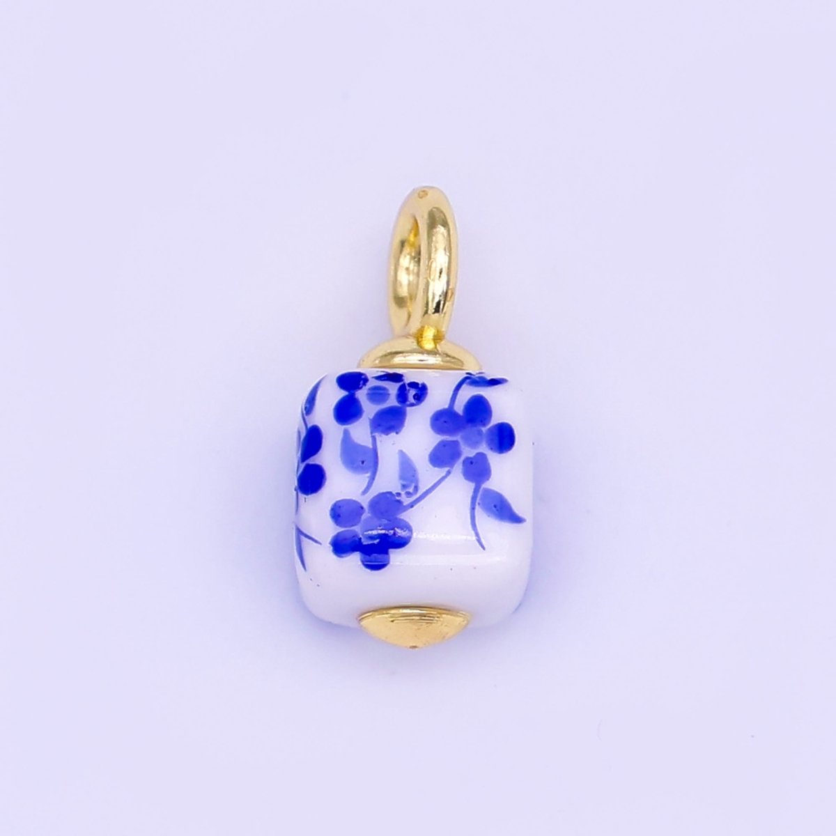 24K Gold Filled Blue, Pink, Brown, Red Daisy Flower Cube Ceramic Drop Pendant | E648 E704