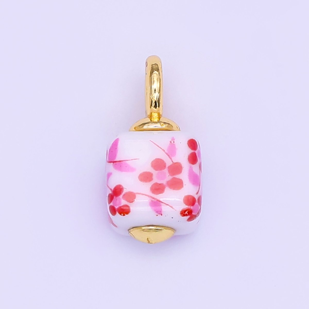 24K Gold Filled Blue, Pink, Brown, Red Daisy Flower Cube Ceramic Drop Pendant | E648 E704