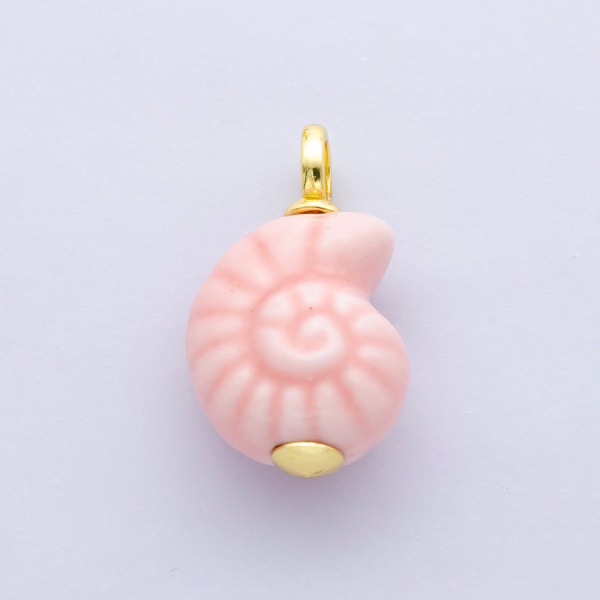 24K Gold Filled Blue, Pink Nautilus Clam Sea Shell Ceramic Drop Charm | N081