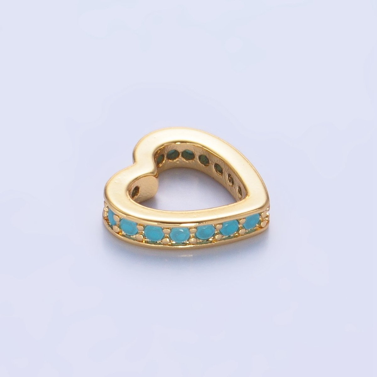 24K Gold Filled Blue, Purple, Clear, Turquoise, Pink Micro Paved CZ Heart Rhondelle Bead | B087 - B089