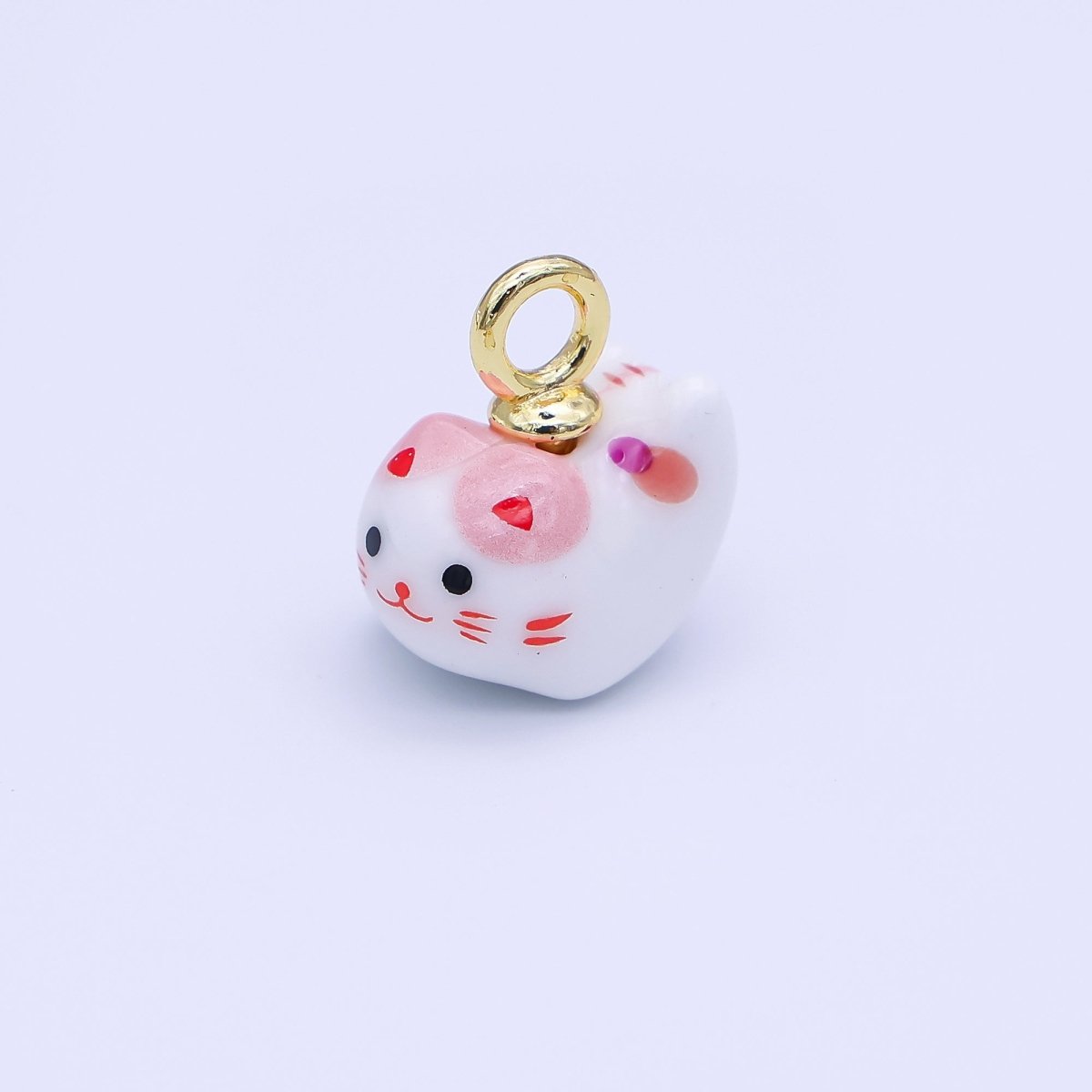 24K Gold Filled Blue, Red Kitten Cat Pet Ceramic Drop Pendant | N132