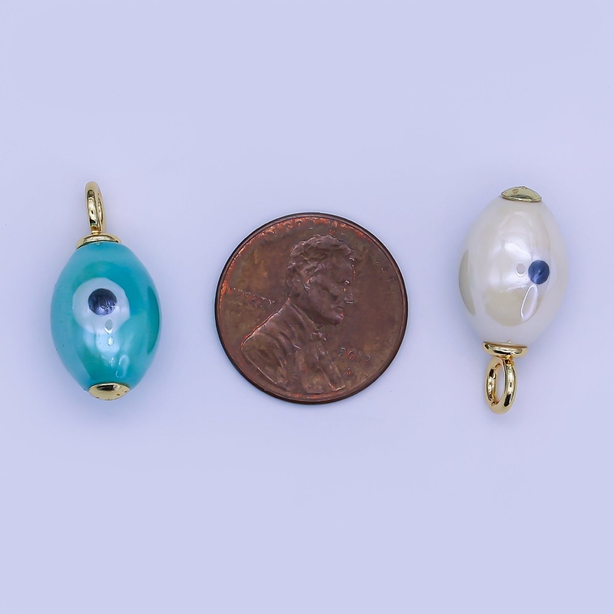 24K Gold Filled Blue, White, Teal, Yellow Evil Eye Sphere Ceramic Drop Pendant | C587 C661