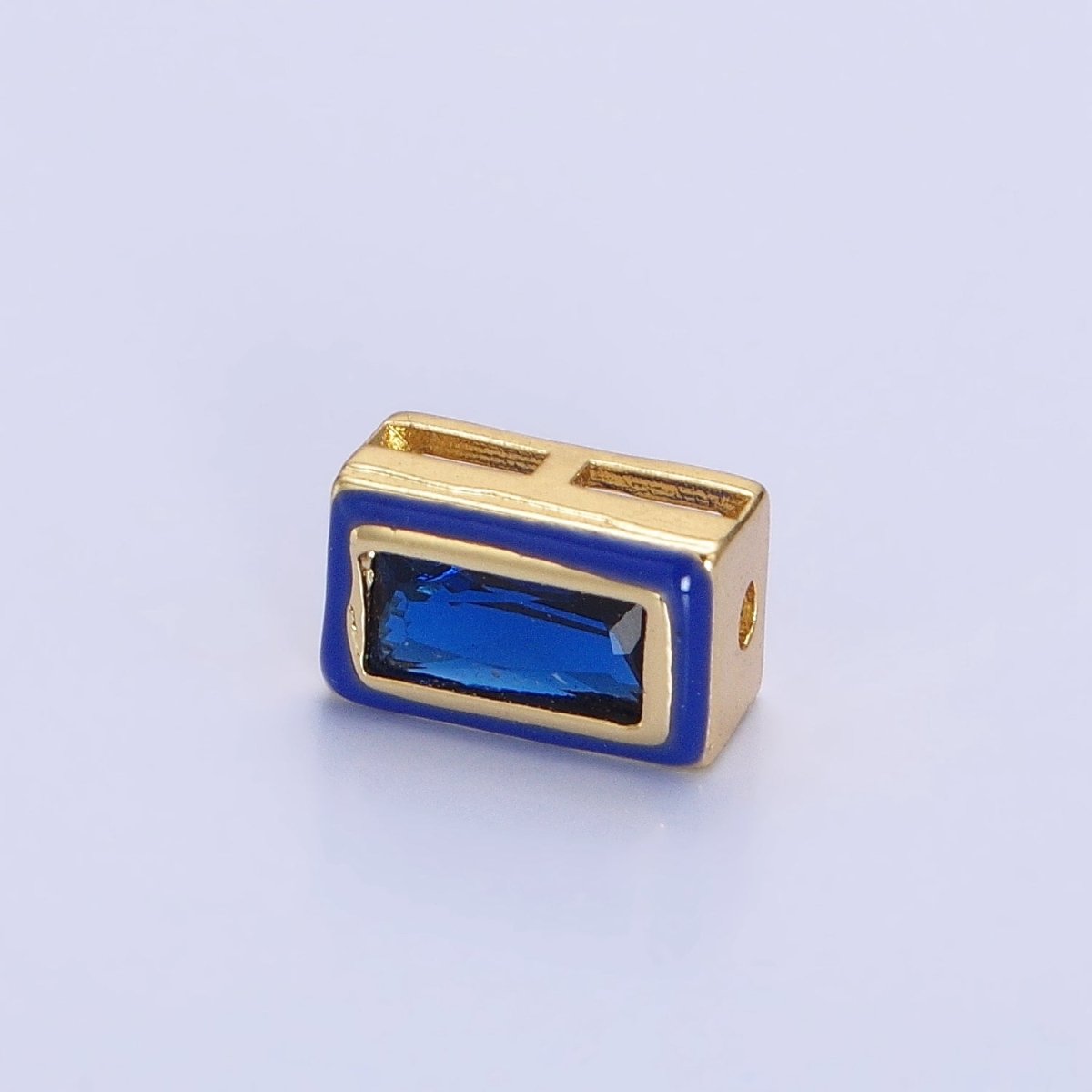 24K Gold Filled Blue, Yellow, Clear White, Pink, Purple Baguette Stone Rectangle Enamel Bead | B-174 B-175