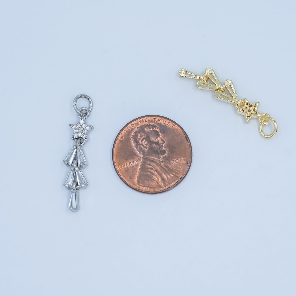 24K Gold Filled Celestial Star Baguette Charm in Gold & Silver | C878