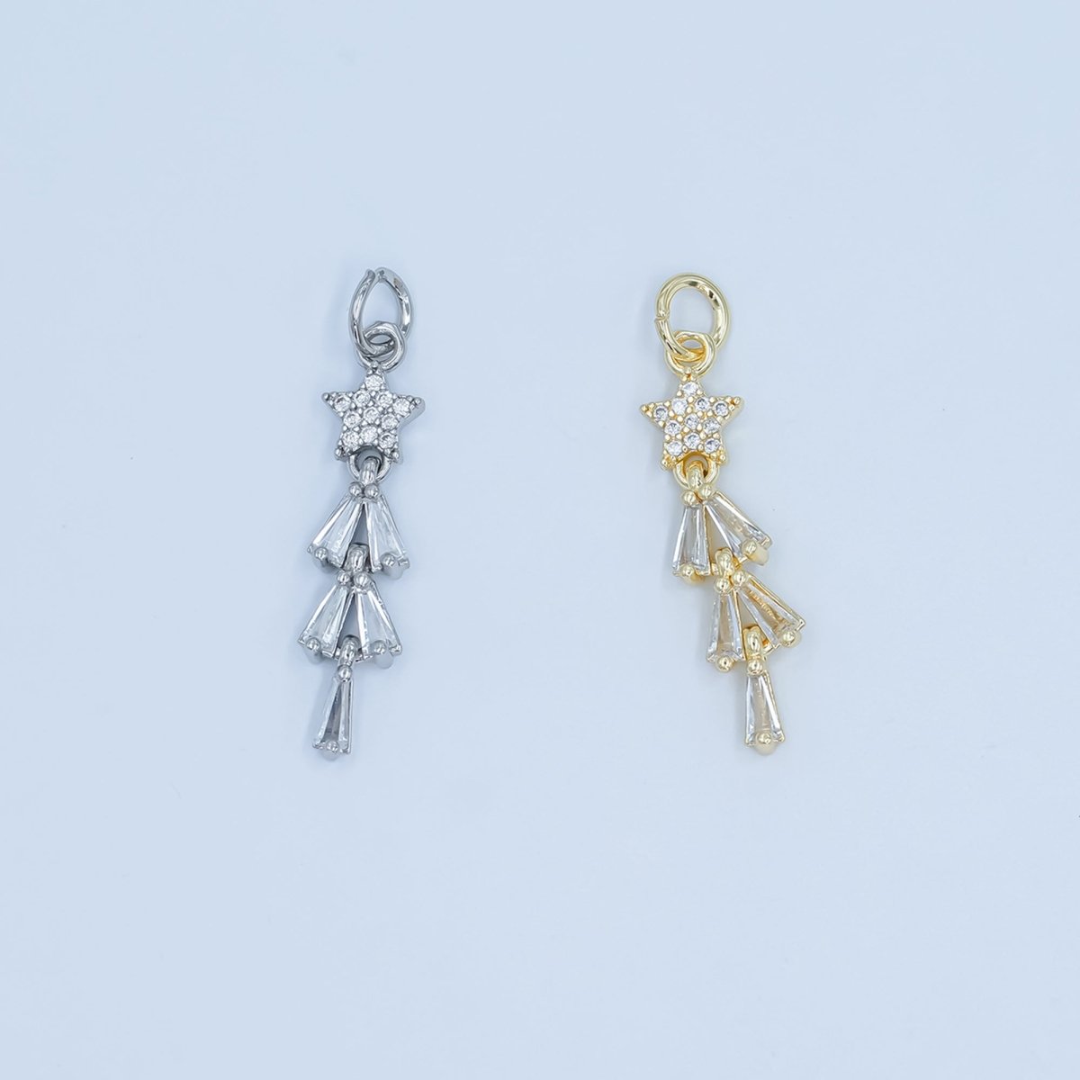 24K Gold Filled Celestial Star Baguette Charm in Gold & Silver | C878