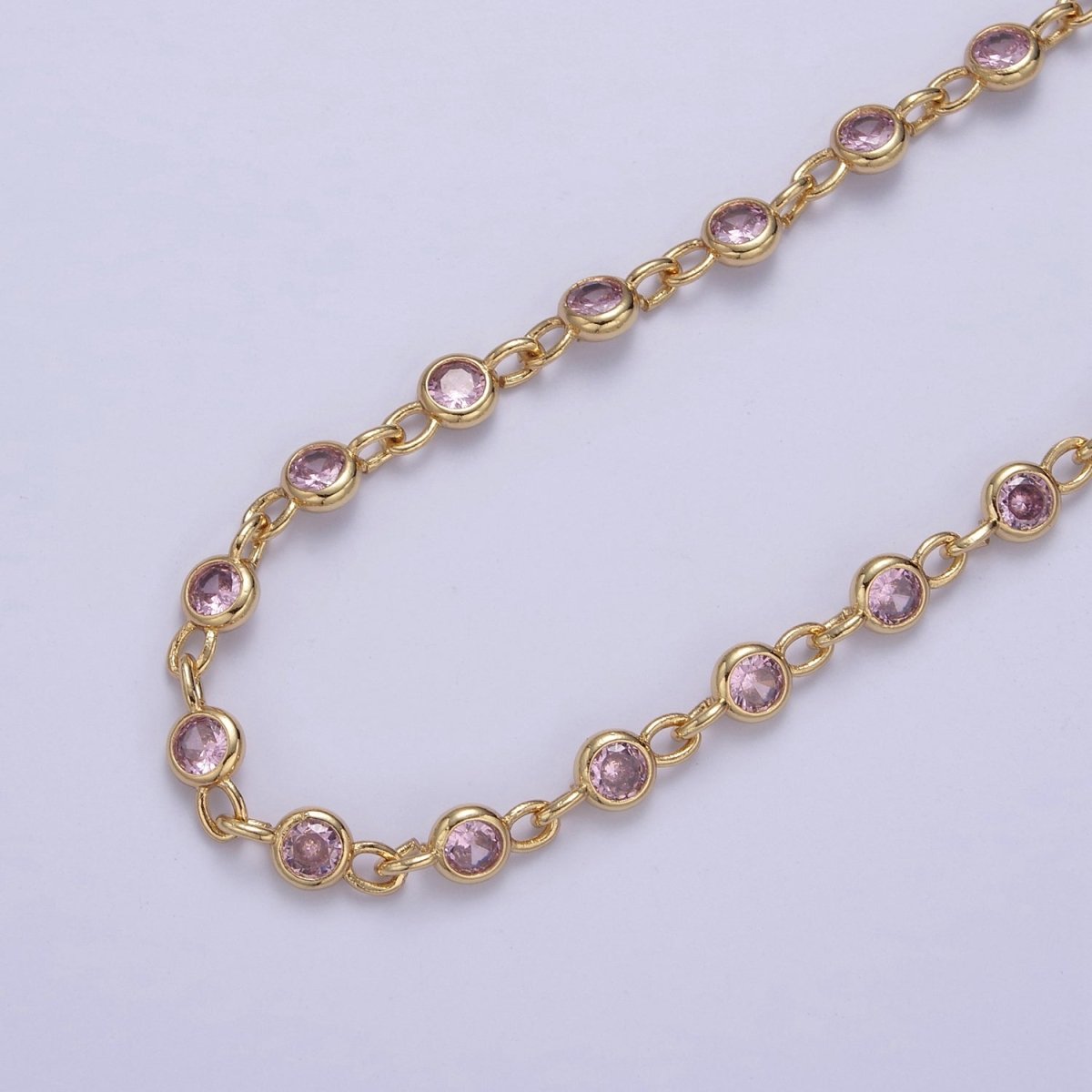 24k Gold Filled Chain Round CZ Chain by Foot / Yard Bulk Chain Round Bezel Cut Cubic Chains 5mm CZ Chain Unsoldered | ROLL-743 to ROLL-746 Clearance Pricing