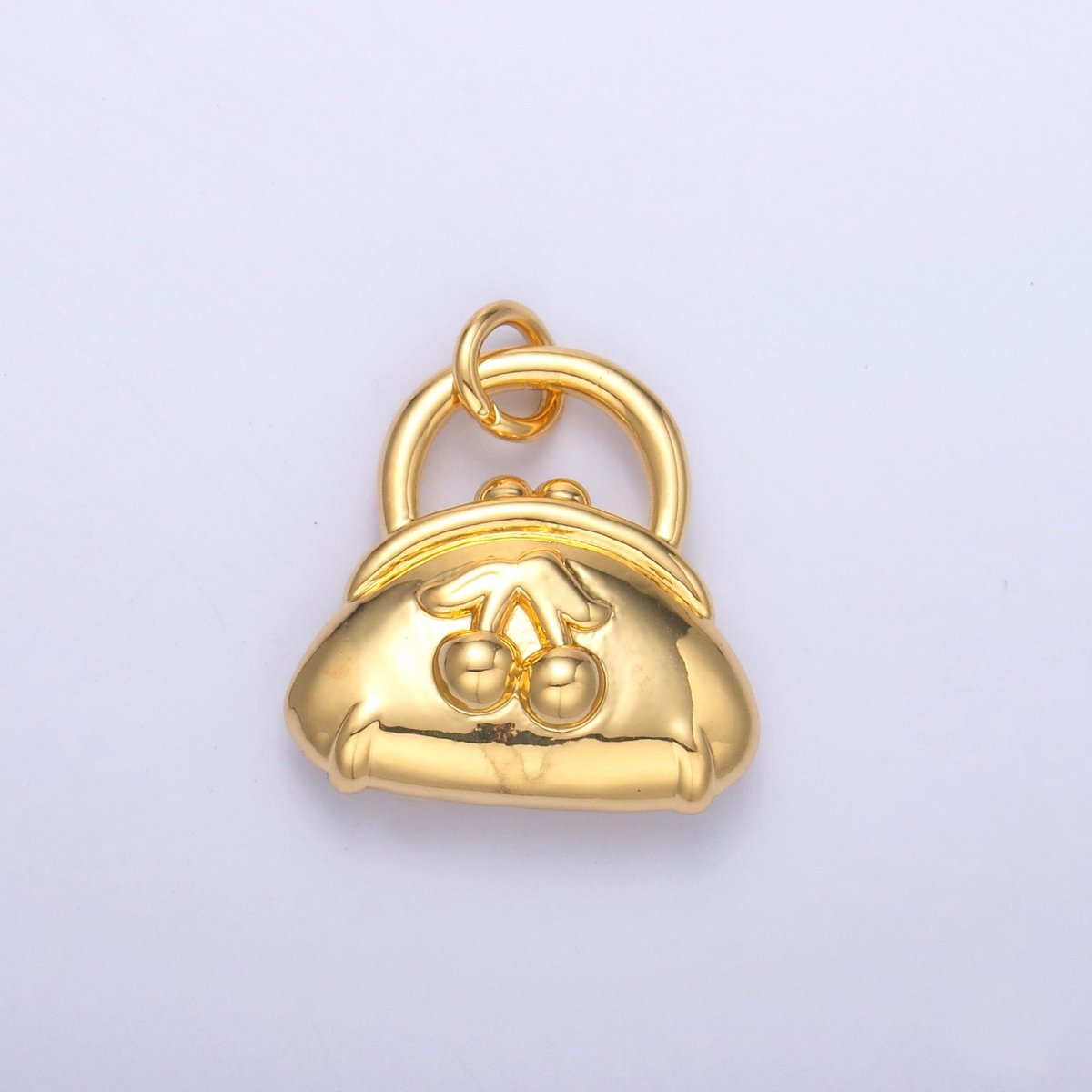 24K Gold Filled Cherry Fruit Purse Bag 3D Multidimensional Charm in Gold & Silver | N001