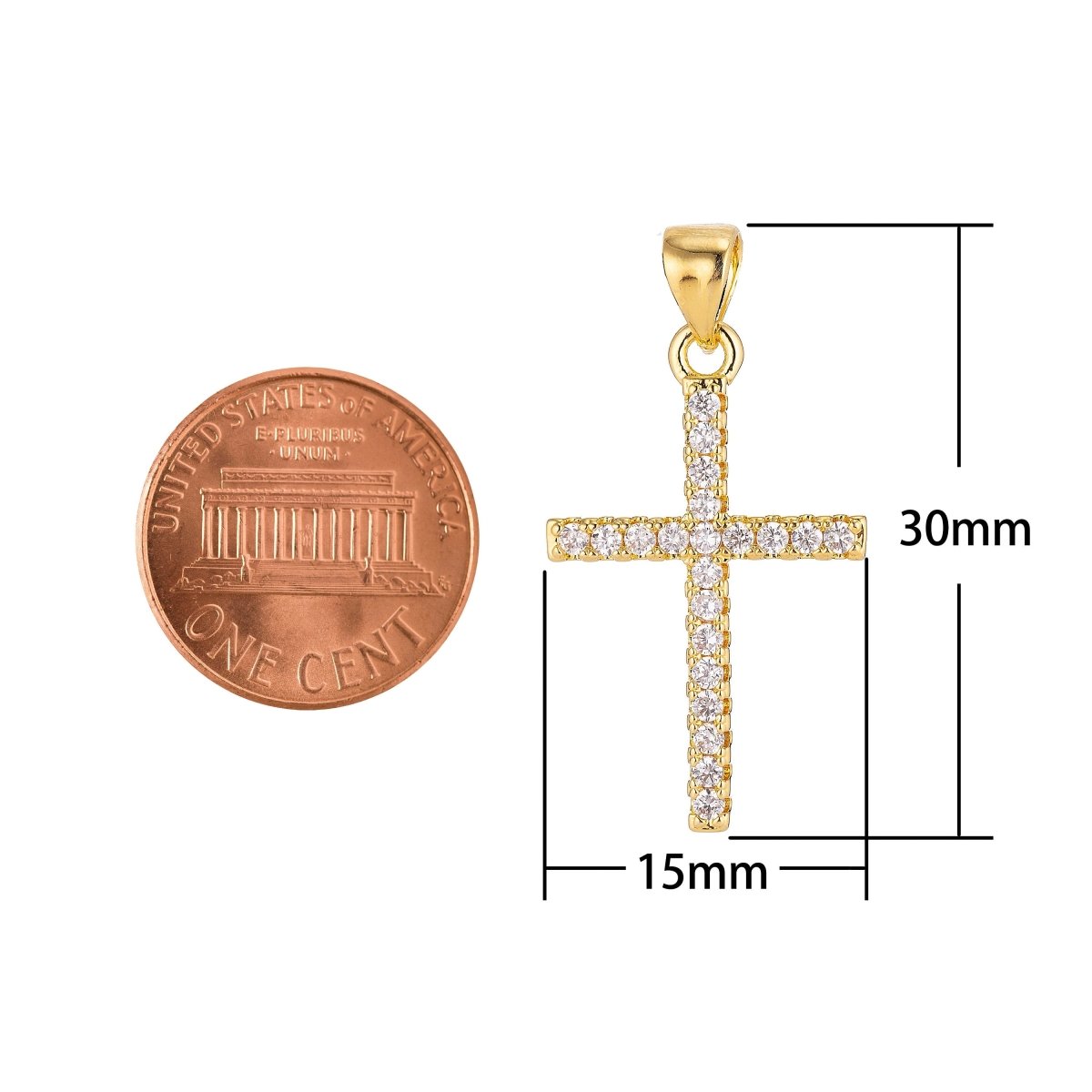 24K Gold Filled Christian Minimalist Simple Cross Jesus Cubic Zirconia Necklace Pendant Bracelet Earring Charm Bails for Jewelry Making AA-760 H-247