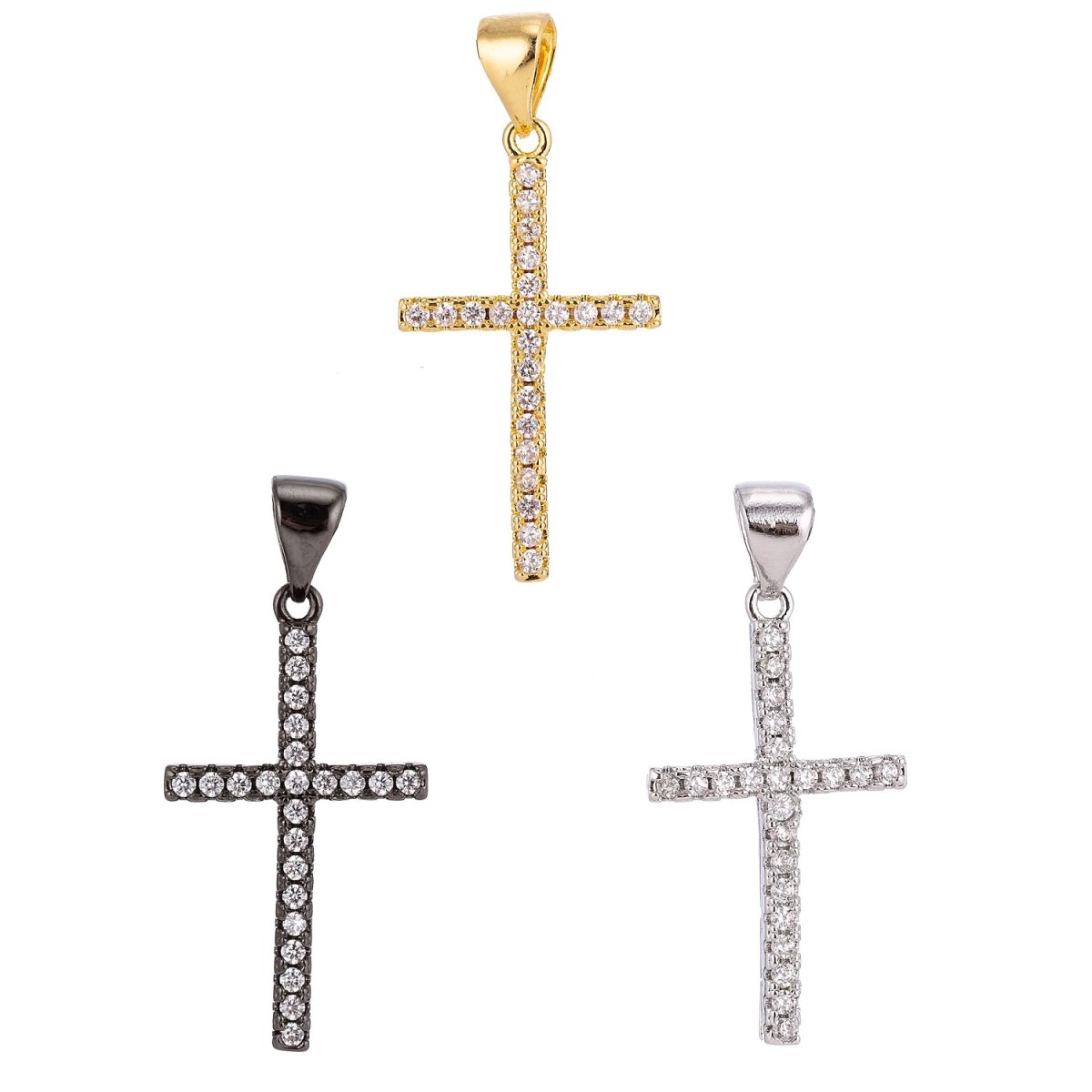 24K Gold Filled Christian Minimalist Simple Cross Jesus Cubic Zirconia Necklace Pendant Bracelet Earring Charm Bails for Jewelry Making AA-760 H-247