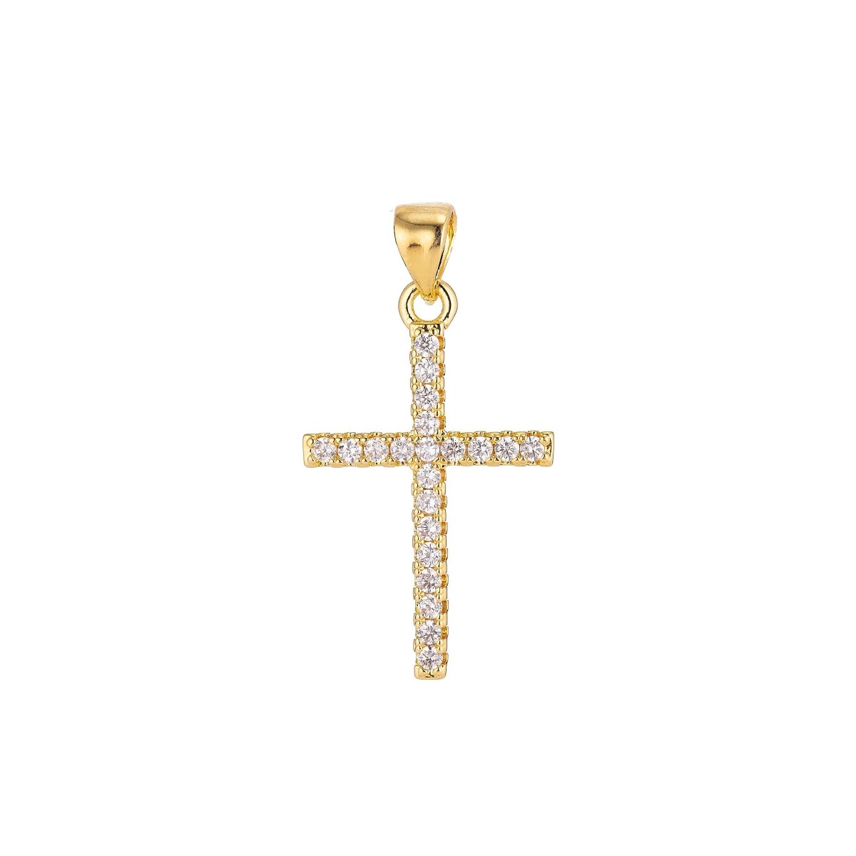 24K Gold Filled Christian Minimalist Simple Cross Jesus Cubic Zirconia Necklace Pendant Bracelet Earring Charm Bails for Jewelry Making AA-760 H-247