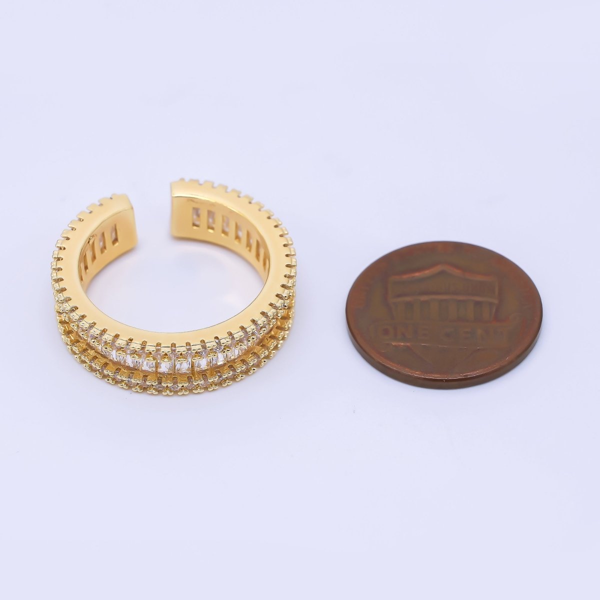 24K Gold Filled Clear Baguette Micro Paved CZ Adjustable Ring | O1037