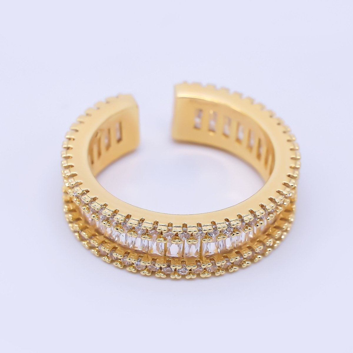 24K Gold Filled Clear Baguette Micro Paved CZ Adjustable Ring | O1037