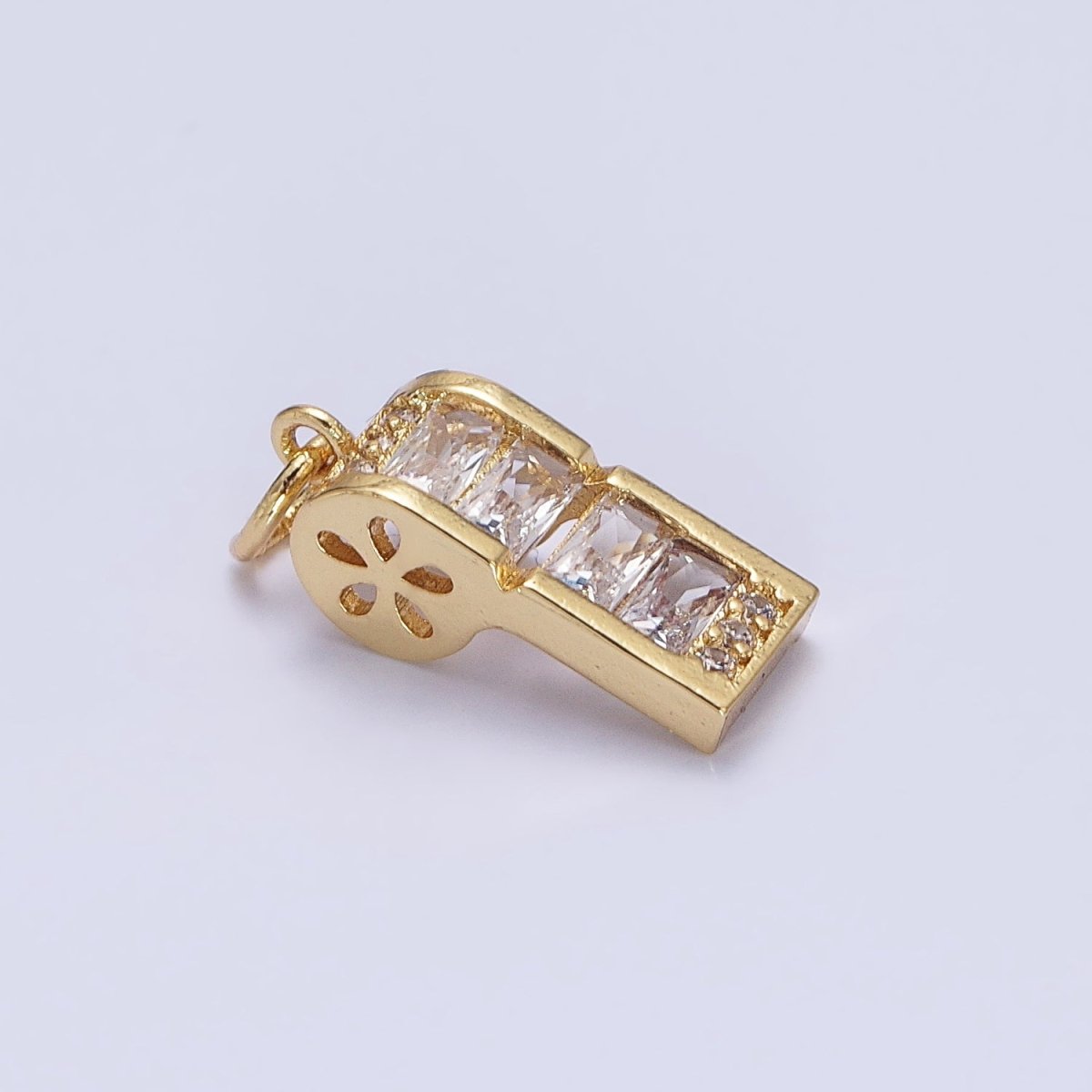 24K Gold Filled Clear Baguette Whistle Flower Add-On Charm in Gold & Silver | AG582