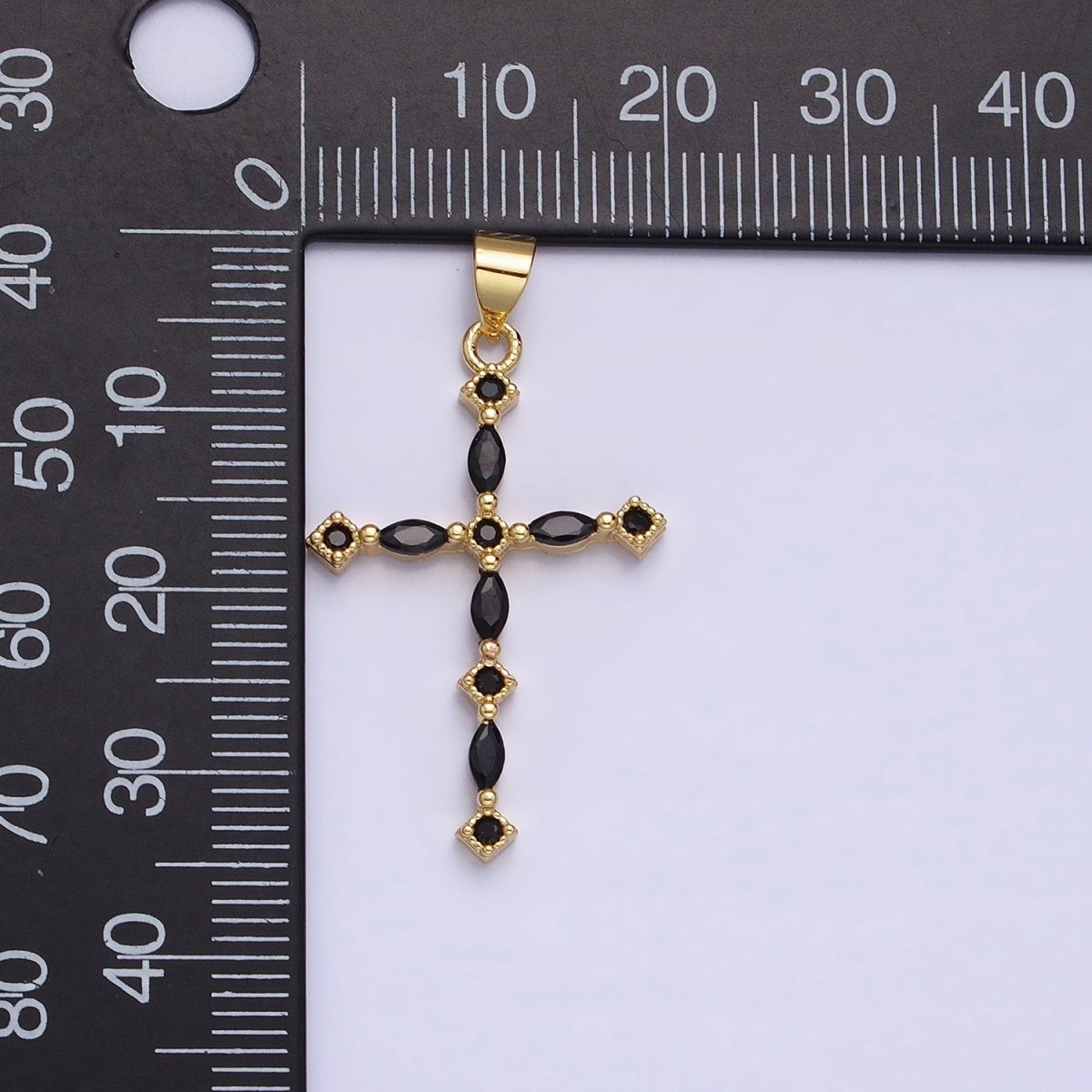 24K Gold Filled Clear, Black Marquise CZ Lined Religious Thin Cross | AA-231 AA-232