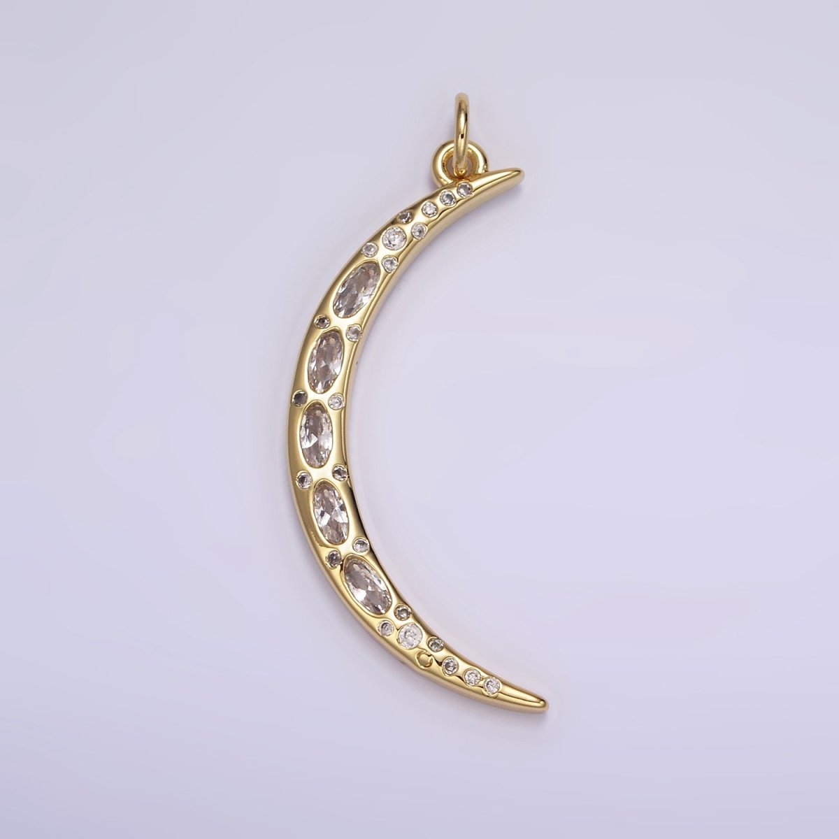 24K Gold Filled Clear, Blue CZ Dotted Crescent Moon Charm | M107