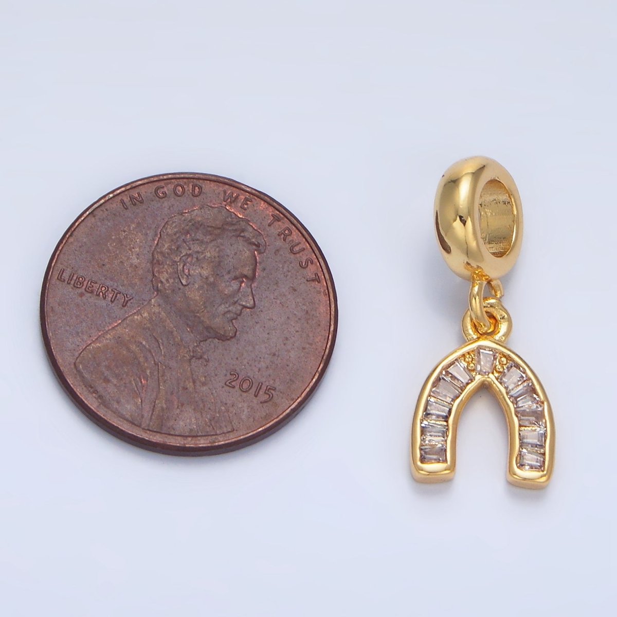 24K Gold Filled 12mm Clear Baguette Micro Paved CZ Horseshoe Drop Rondelle Pendant | X913