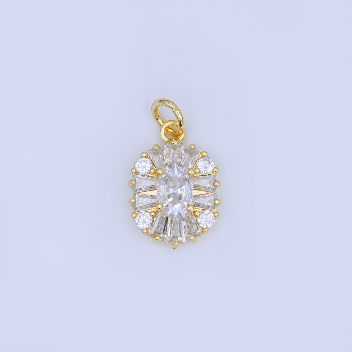 24K Gold Filled Clear CZ Baguette Oval Charm | N715