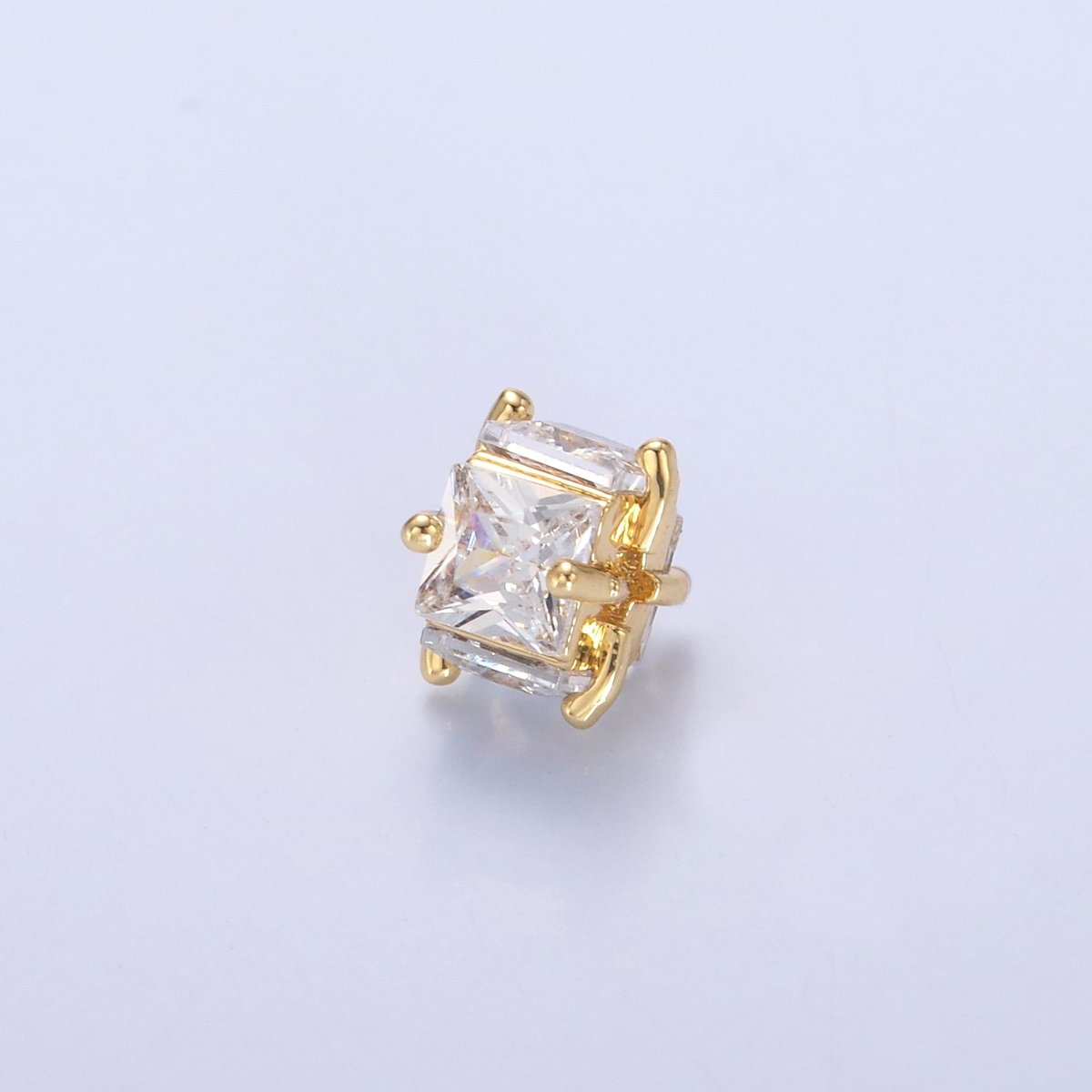 24K Gold Filled Clear CZ Baguette Square Rondelle Bead in Gold & Silver | B641