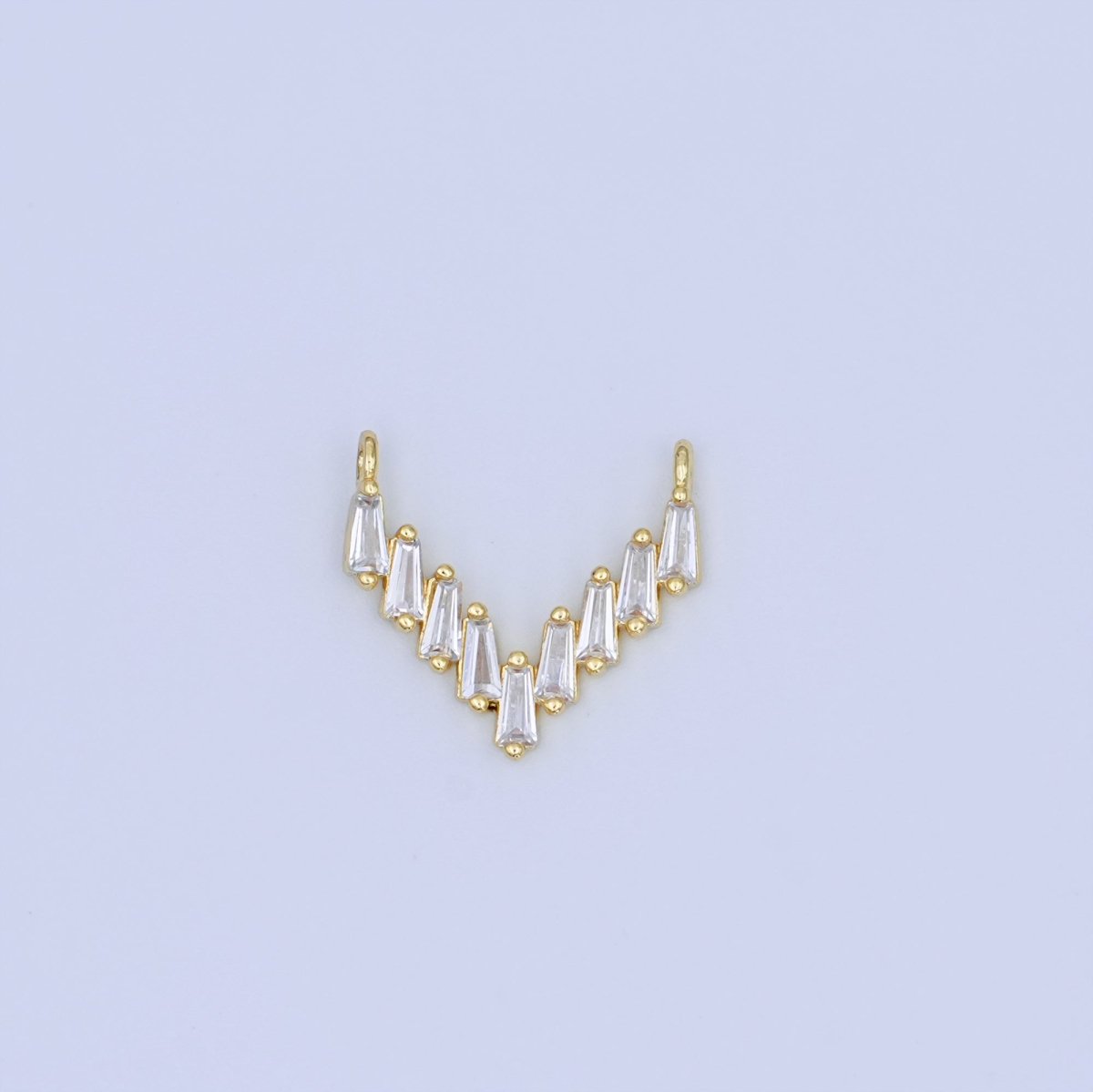 24K Gold Filled Clear CZ Baguette V-Shaped Connector | Y025