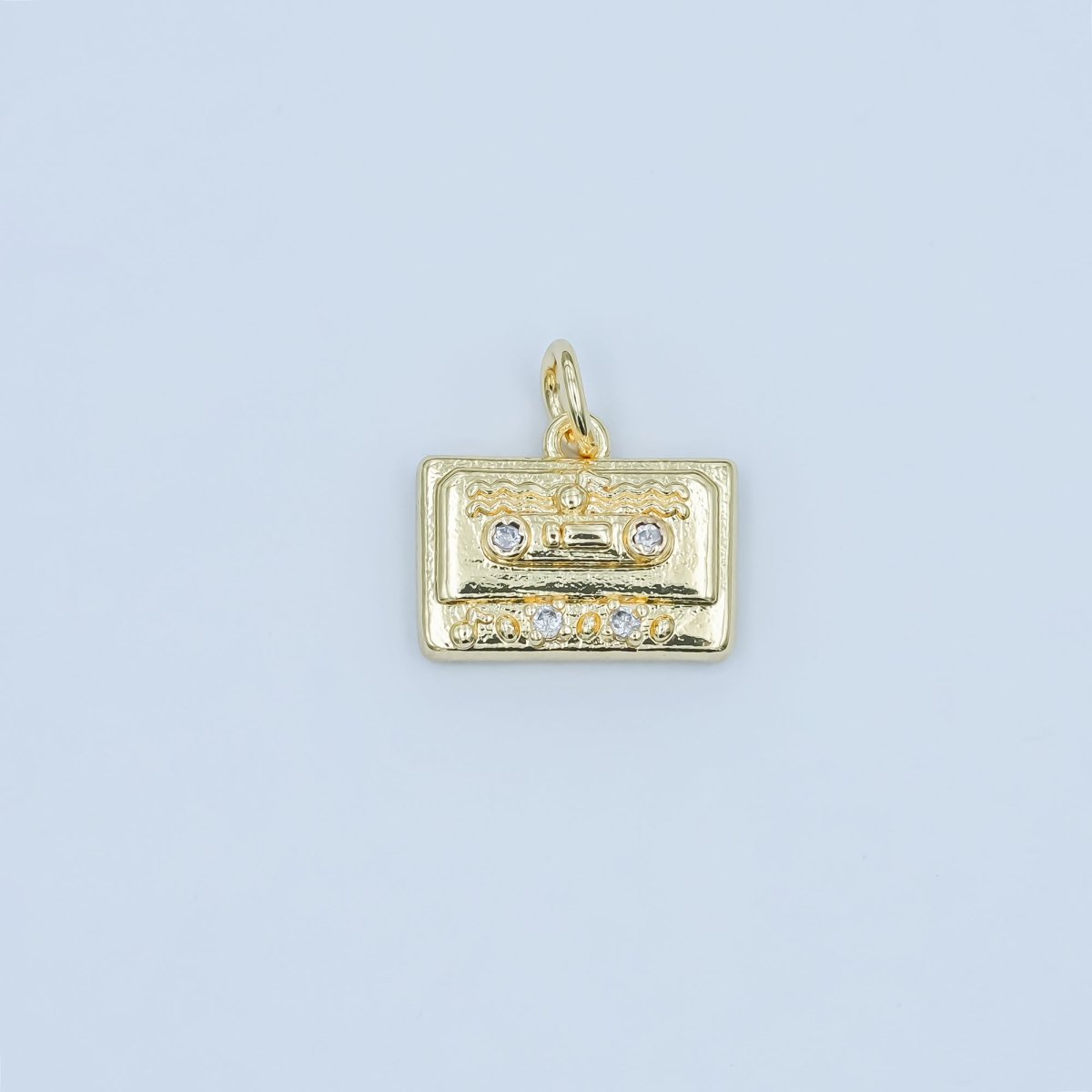 24K Gold Filled Clear CZ Cassette Tape Charm in Gold & Silver | E489