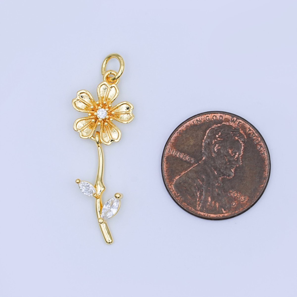 24K Gold Filled Clear CZ Daisy Flower Charm | AF458