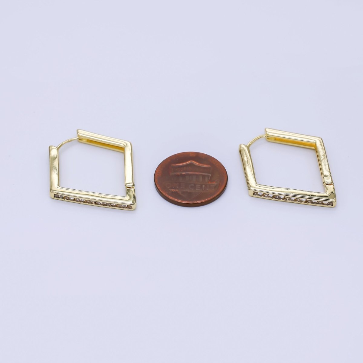 24K Gold Filled Clear CZ Diamond-Shaped Lever Back Hoops Earrings | AJ-059