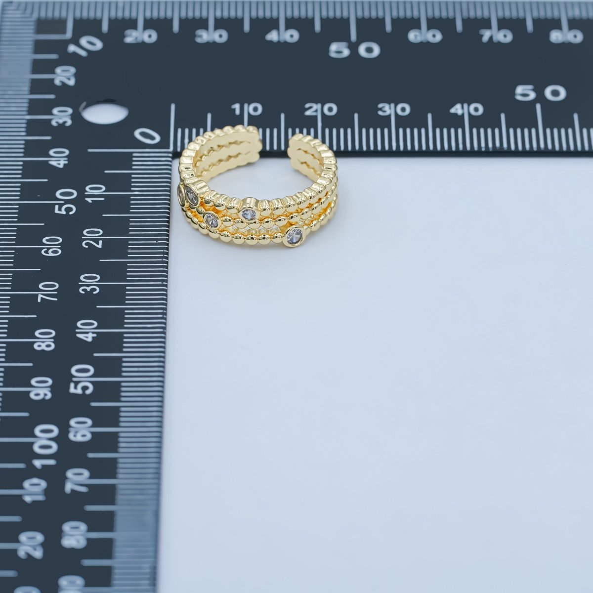 24K Gold Filled Clear CZ Dotted Bubble Triple Band Ring | O999