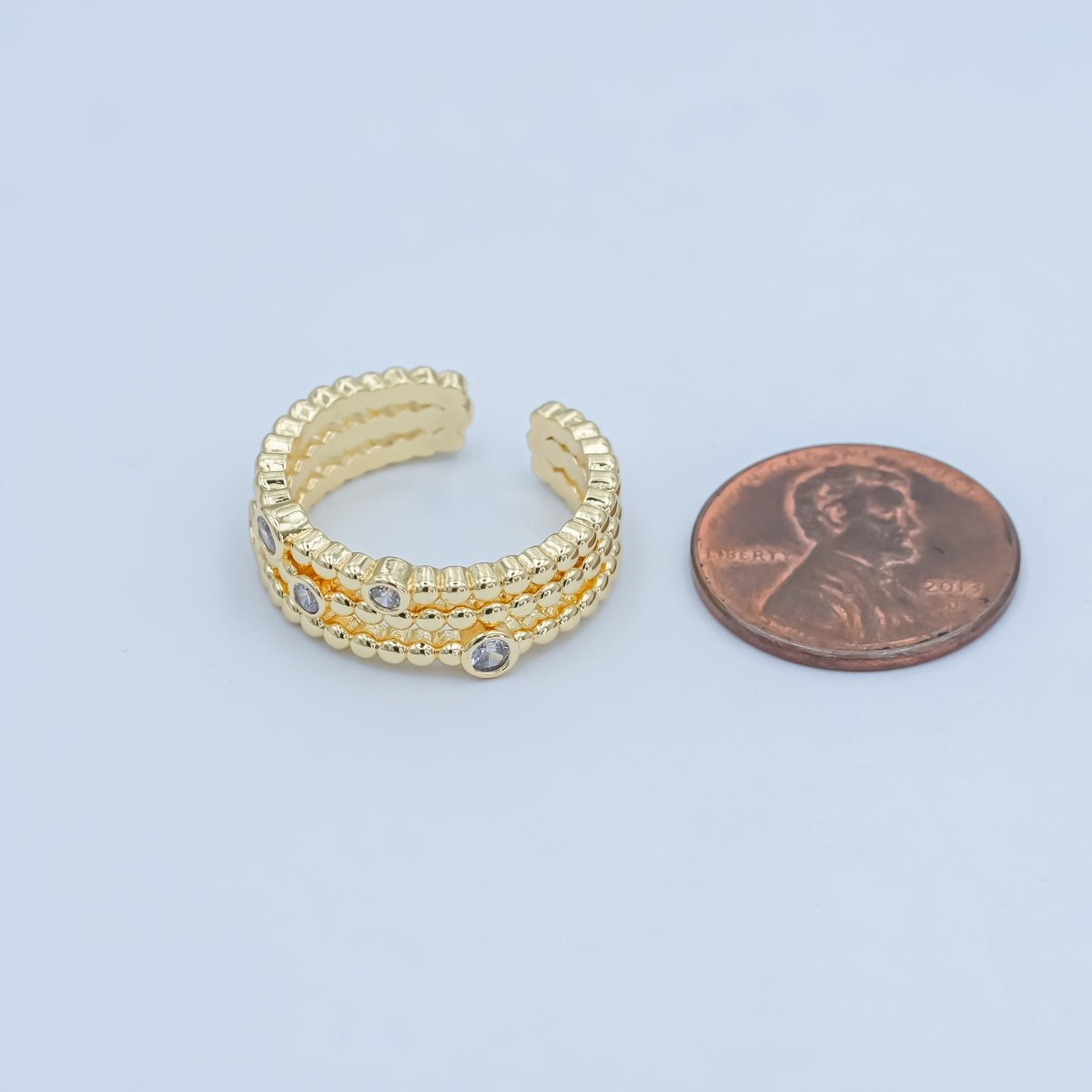 24K Gold Filled Clear CZ Dotted Bubble Triple Band Ring | O999