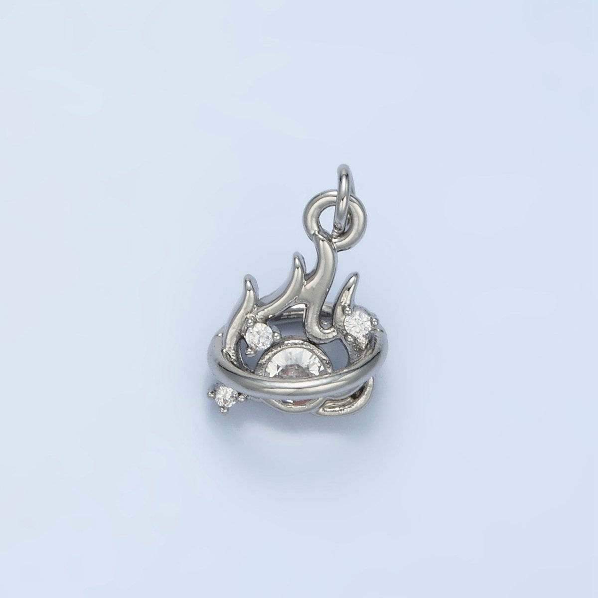 24K Gold Filled 13mm Clear CZ Fire Flame Mini Charm in Gold & Silver | E379