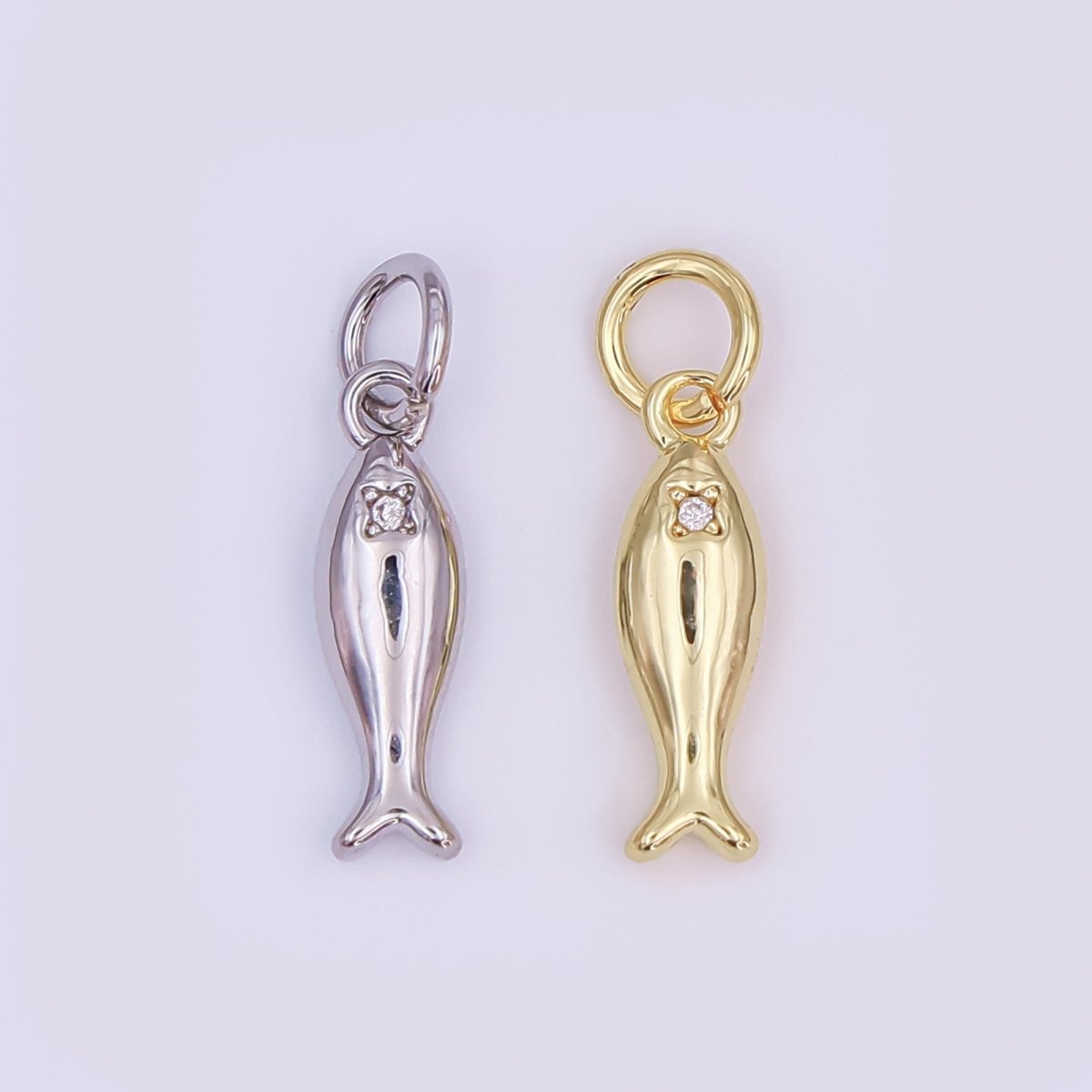 24K Gold Filled Clear CZ Fish Minimalist 3D Multidimensional Charm | AF432