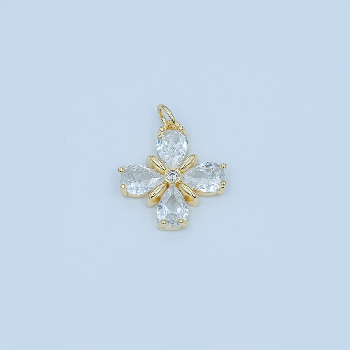 24K Gold Filled Clear CZ Flower Clover Charm | C791
