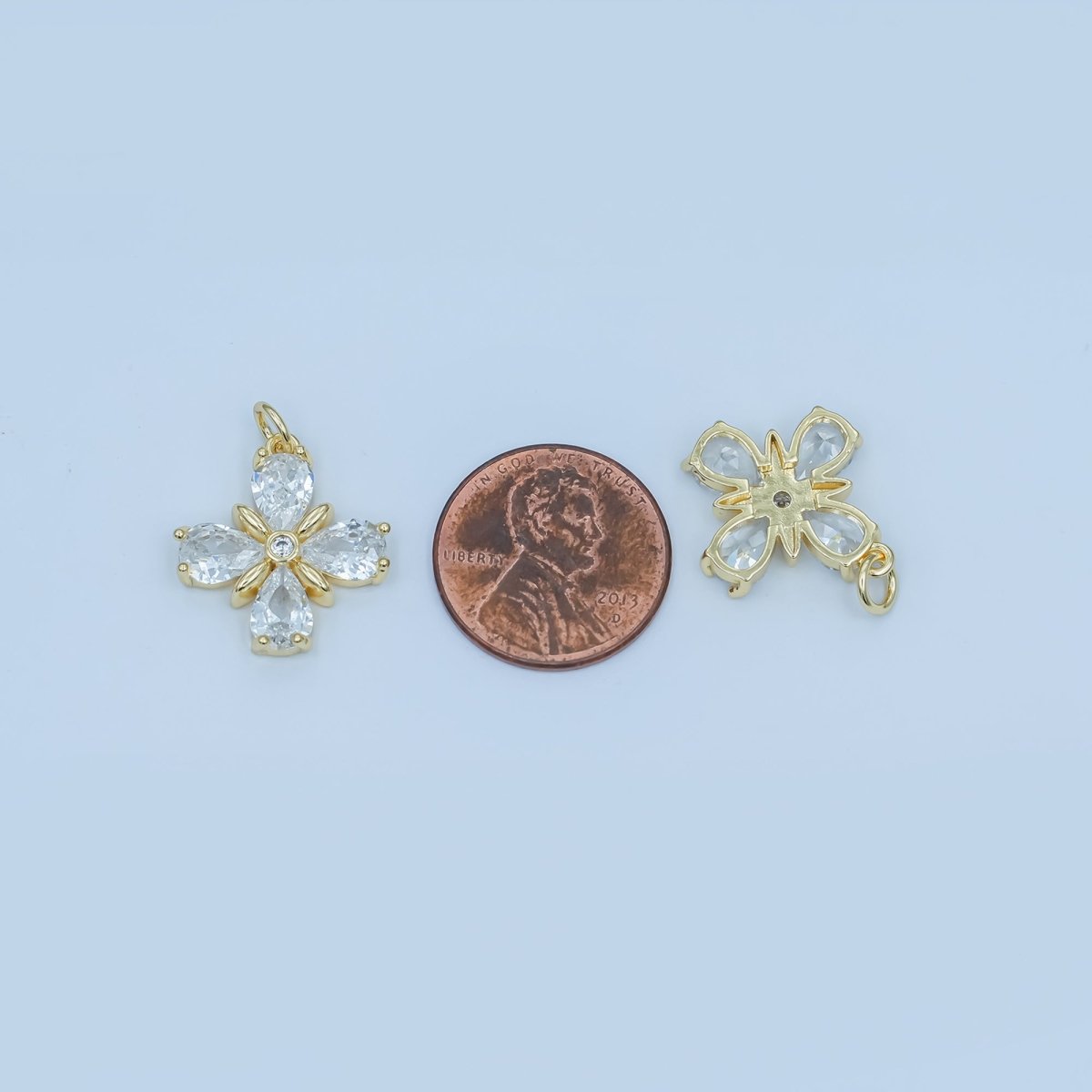 24K Gold Filled Clear CZ Flower Clover Charm | C791