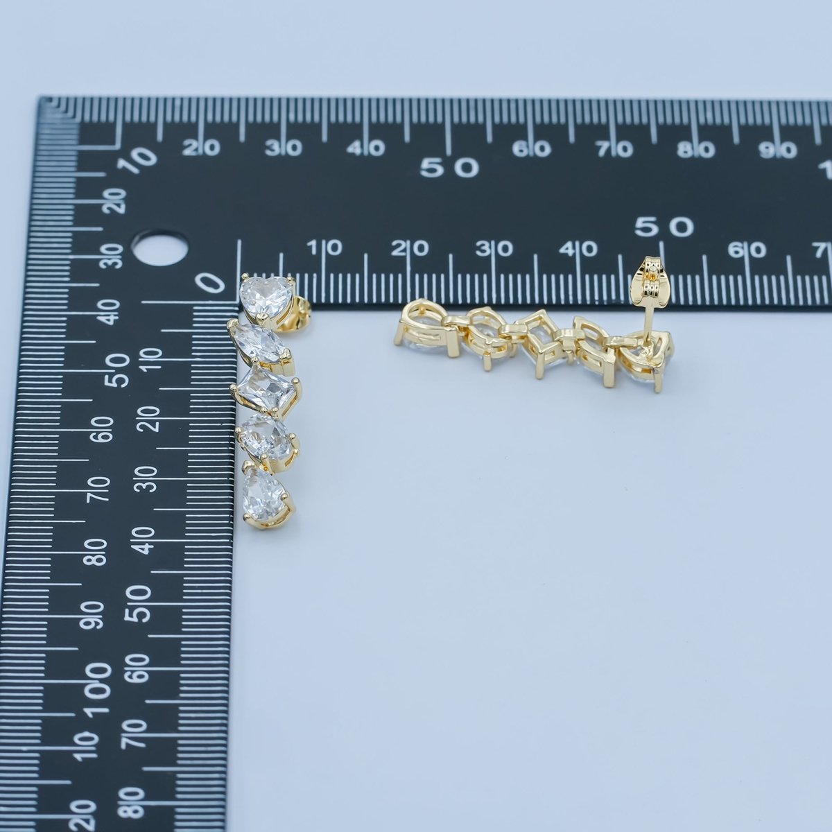 24K Gold Filled Clear CZ Geometric Drop Stud Earrings | AD1208