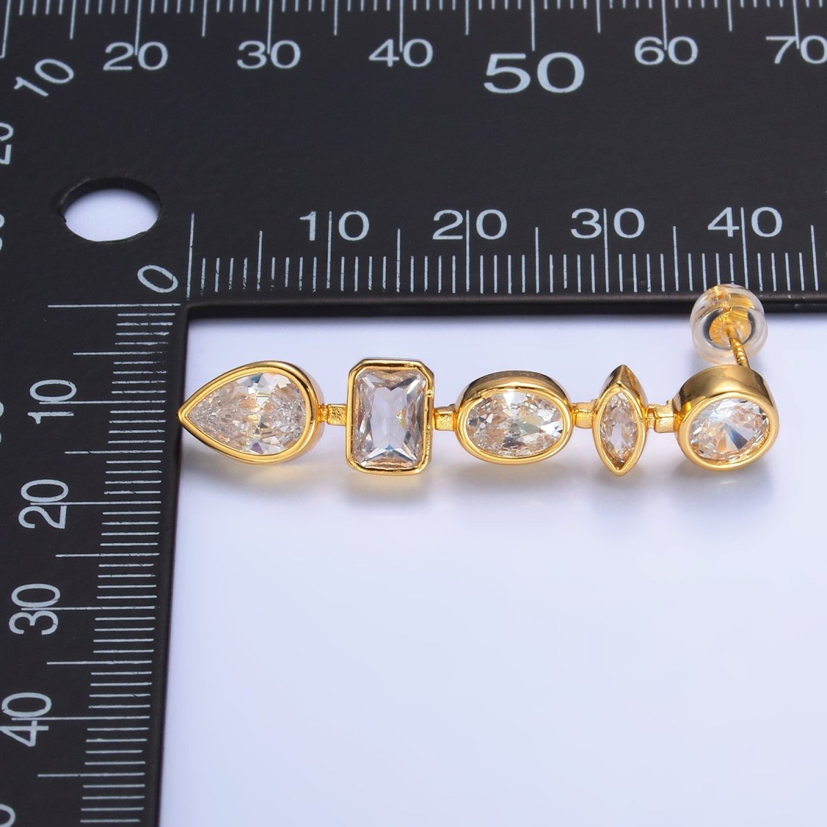 24K Gold Filled Clear CZ Geometric Drop Stud Earrings | AI496