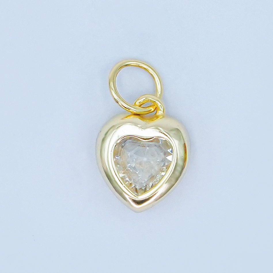 S925 Sterling Silver 9mm Clear CZ Heart Bezel Charm in Gold & Silver | SL-638