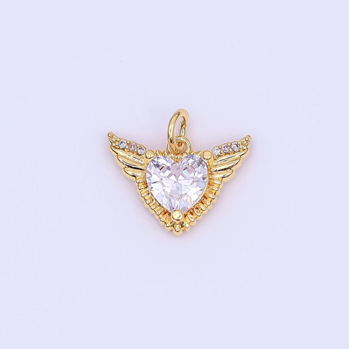 24K Gold Filled 12mm Clear CZ Heart Wings Mini Charm in Gold & Silver | AF435