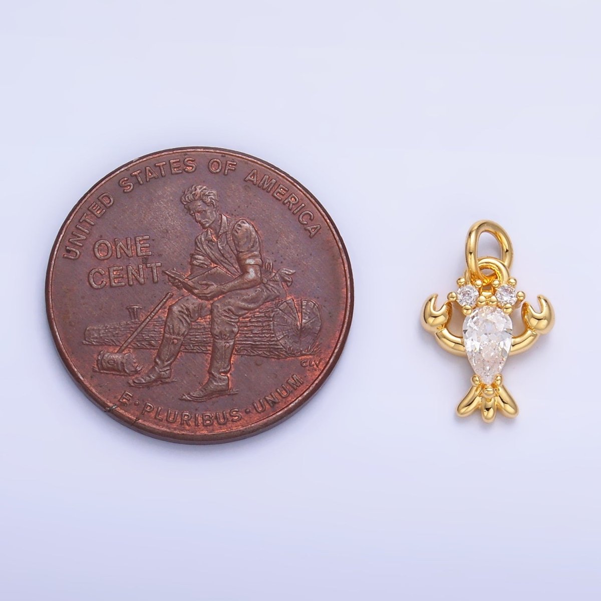 24K Gold Filled 10mm Clear CZ Lobster Crustacean Sea Animal Mini Charm in Gold & Silver | W886