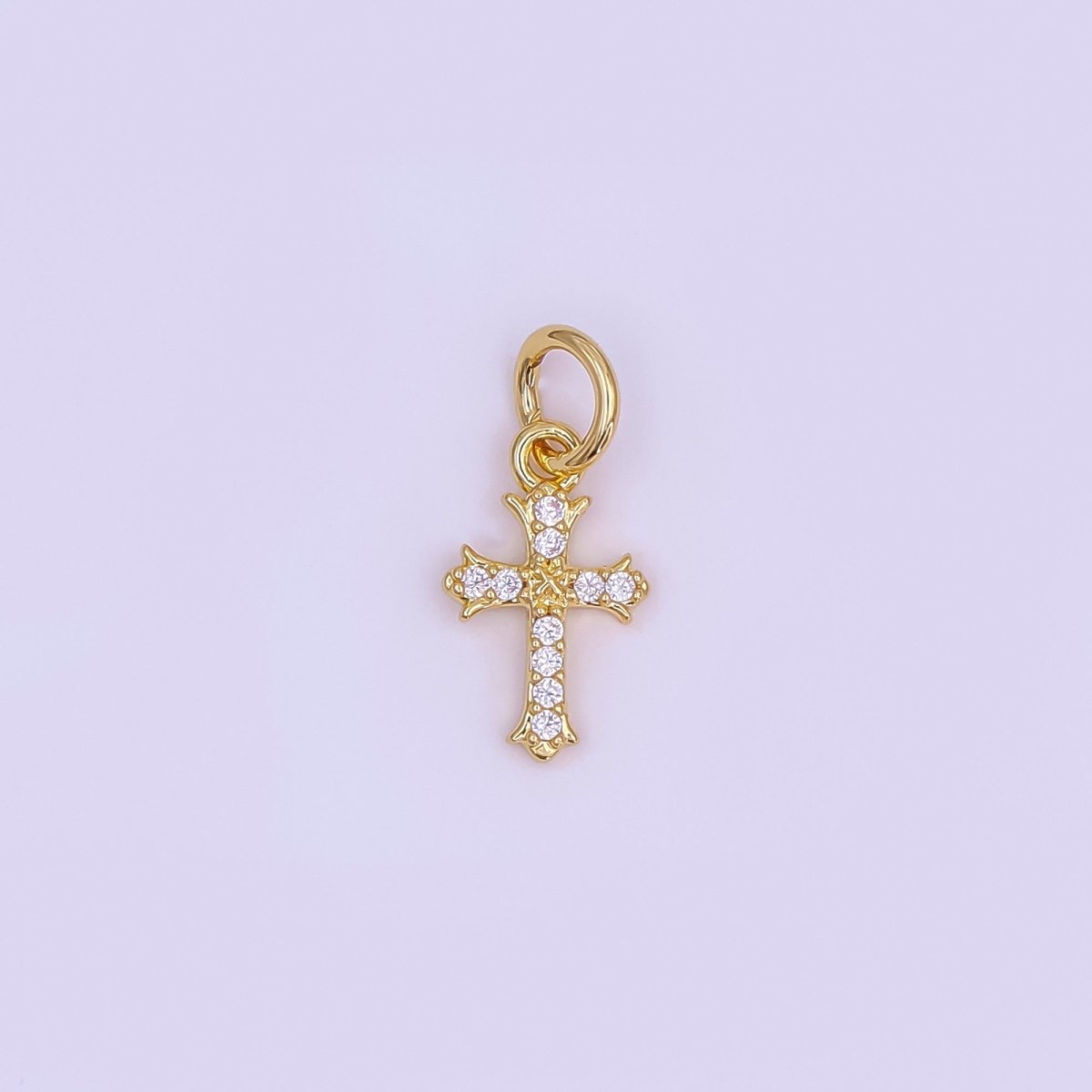 24K Gold Filled 12mm Clear CZ Micro Paved Passion Cross Mini Charm in Gold & Silver | AF431
