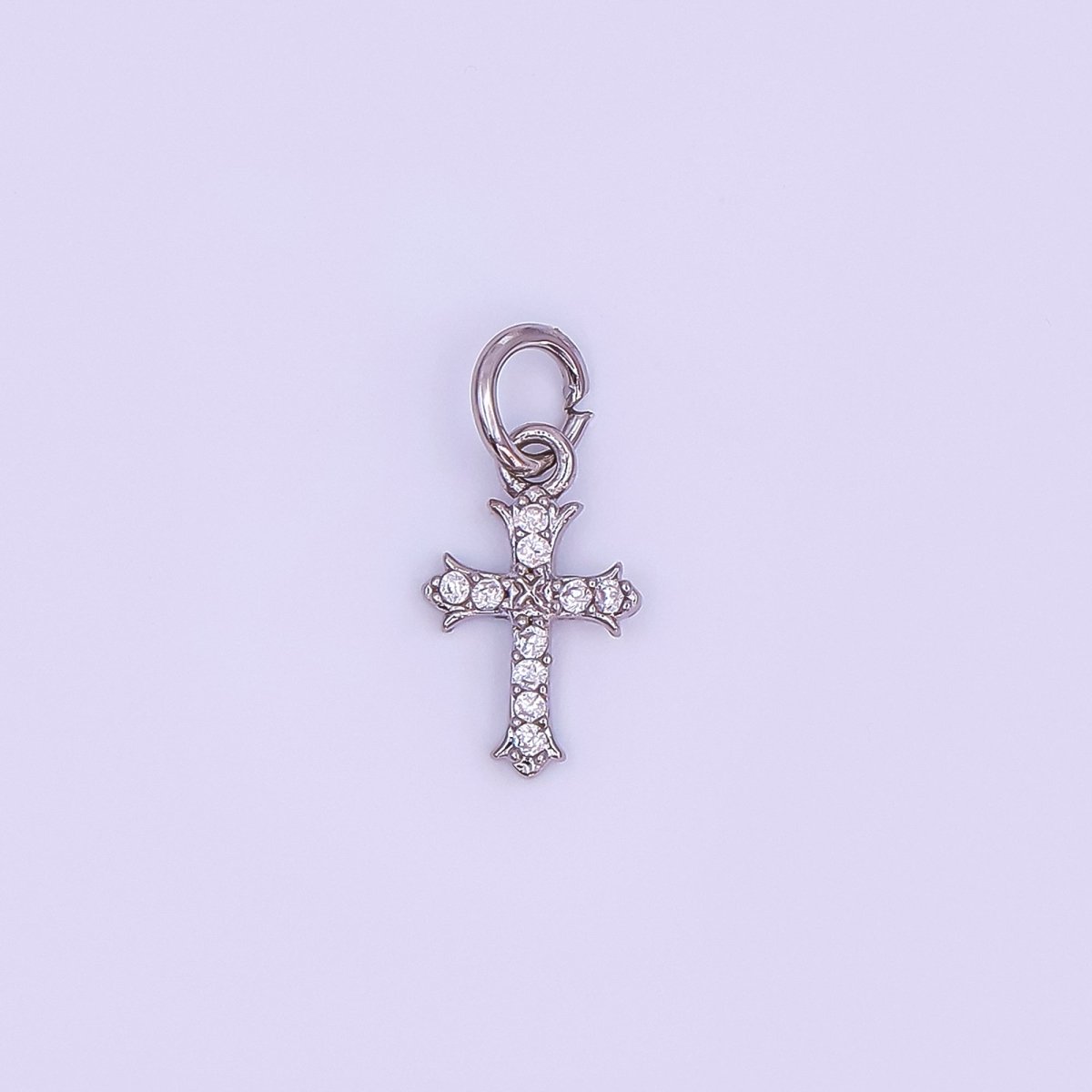 24K Gold Filled 12mm Clear CZ Micro Paved Passion Cross Mini Charm in Gold & Silver | AF431