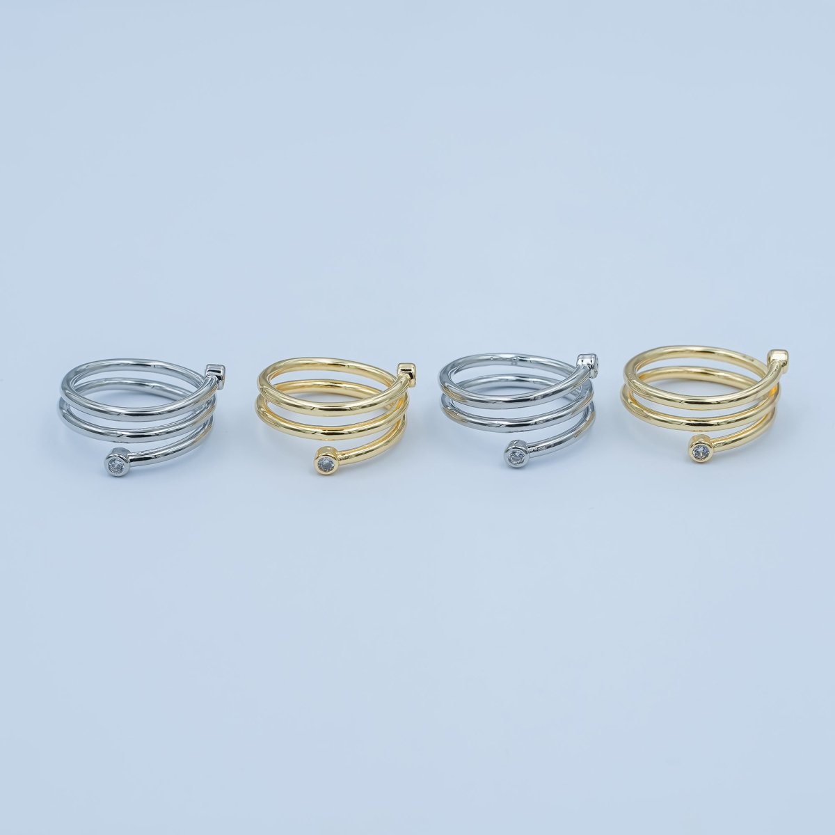 24K Gold Filled Clear CZ Multiple Band Wrap Ring in Gold & Silver | O870 O878 - O880