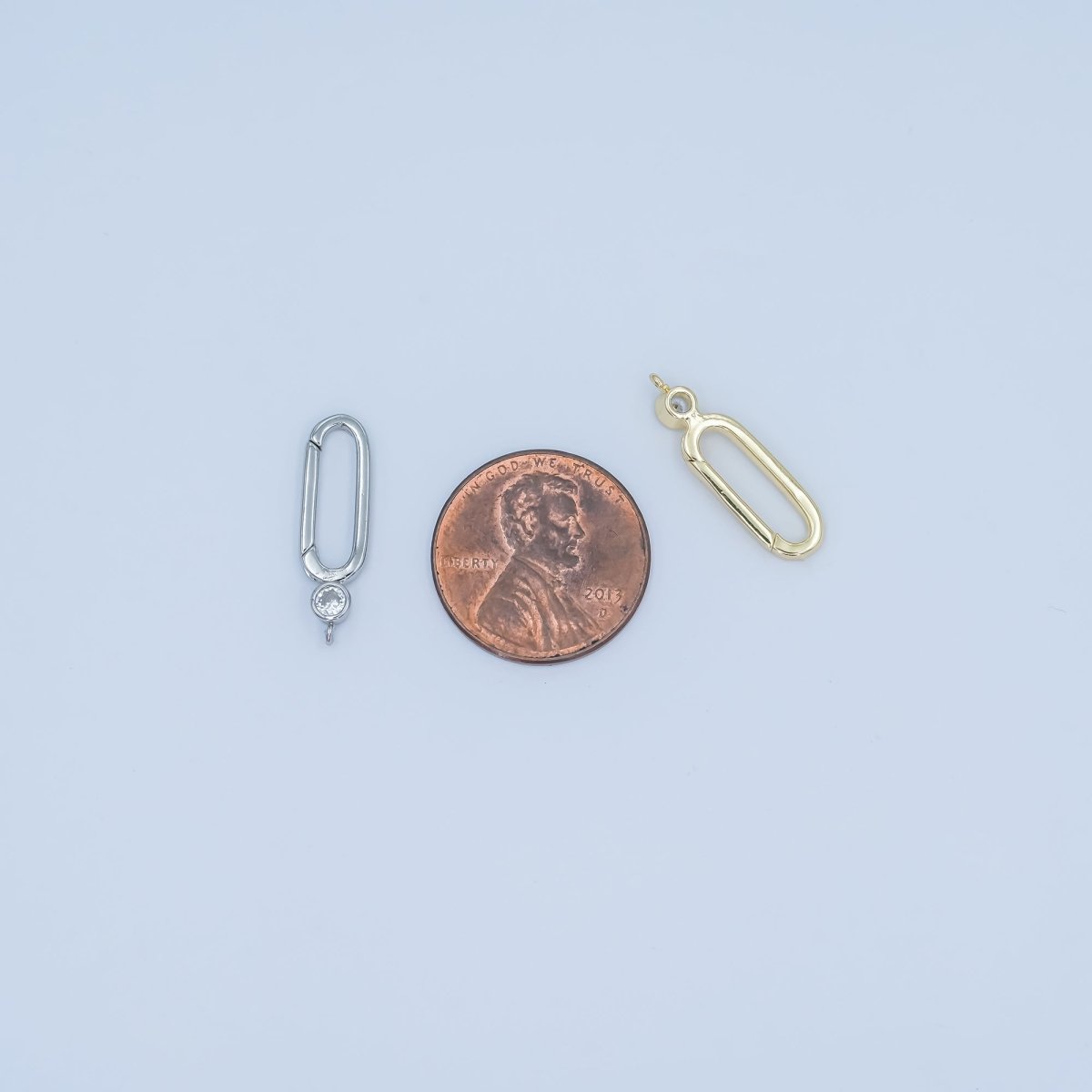 24K Gold Filled Clear CZ Oblong Push Gate Finding in Gold & Silver | Z1097