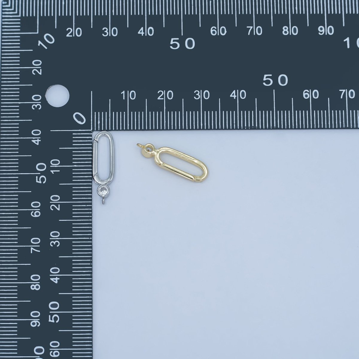 24K Gold Filled Clear CZ Oblong Push Gate Finding in Gold & Silver | Z1097