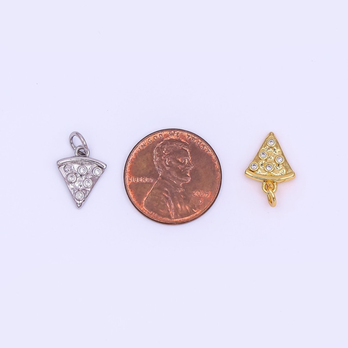 24K Gold Filled 12.5mm Clear CZ Pizza Slice Mini Charm in Gold & Silver | AF438